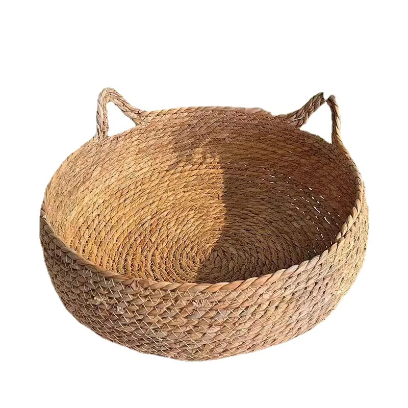 Hotsale Handmade Household Grass Woven washable Pet Cat Nest with Cotton warm Pads cushion for house decoration basket