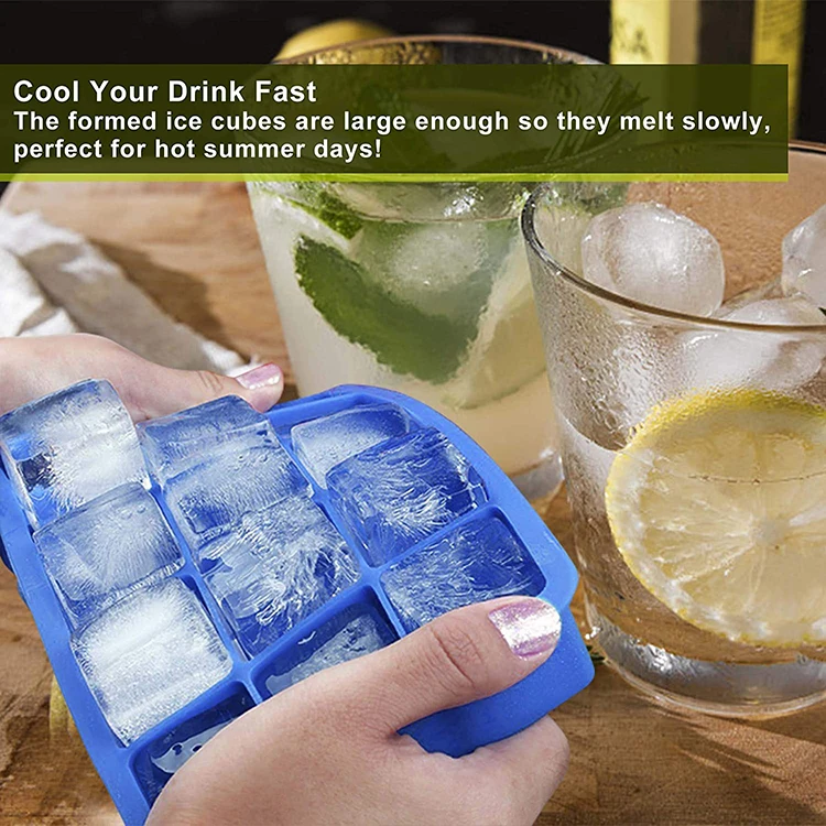 New 15 Holes Custom Silicone Ice Cube Tray With Lid Factory Price Food Grade Approved Silicone Ice Mold
