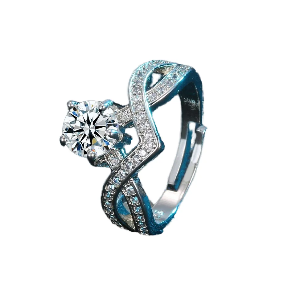 Direct Sales from Manufacturer Korean Version Female Classic Ring Imitation Moissanite Crown Open Ring Stainless Steel Jewelry