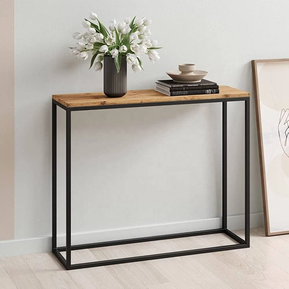 High Kitchen Table Rectangular Industrial Style Bar Table Living Room Console Table with Metal Leg