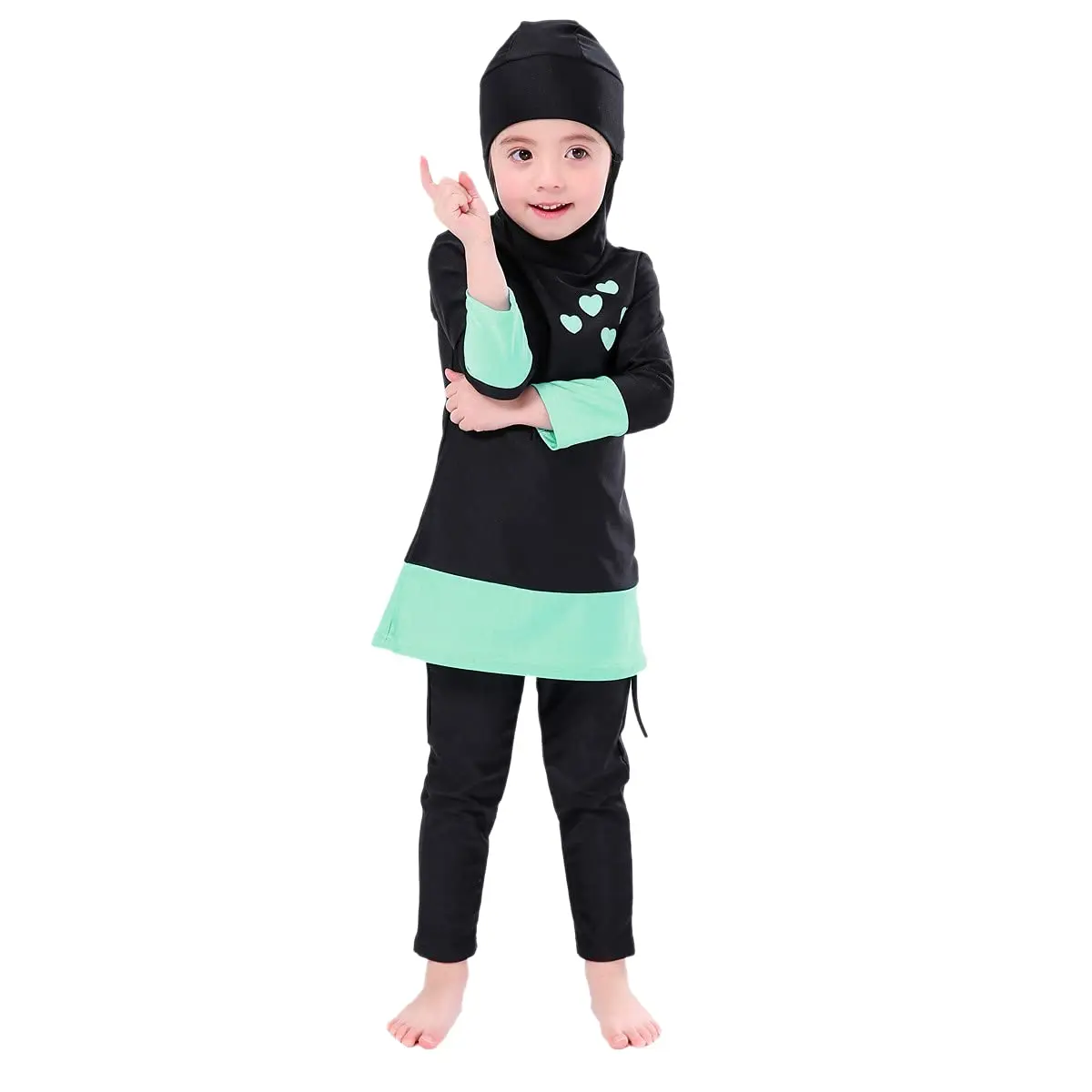 Girl birkini swimsuits modest muslim islamic long sleeve rash guard full cover top skirted swim capris swimwear set