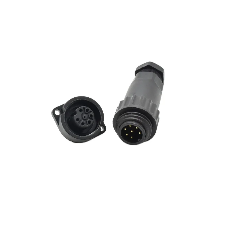IP68 waterproof welding plastic cable connector plug male female 6+PE 7 pin RD24 connector