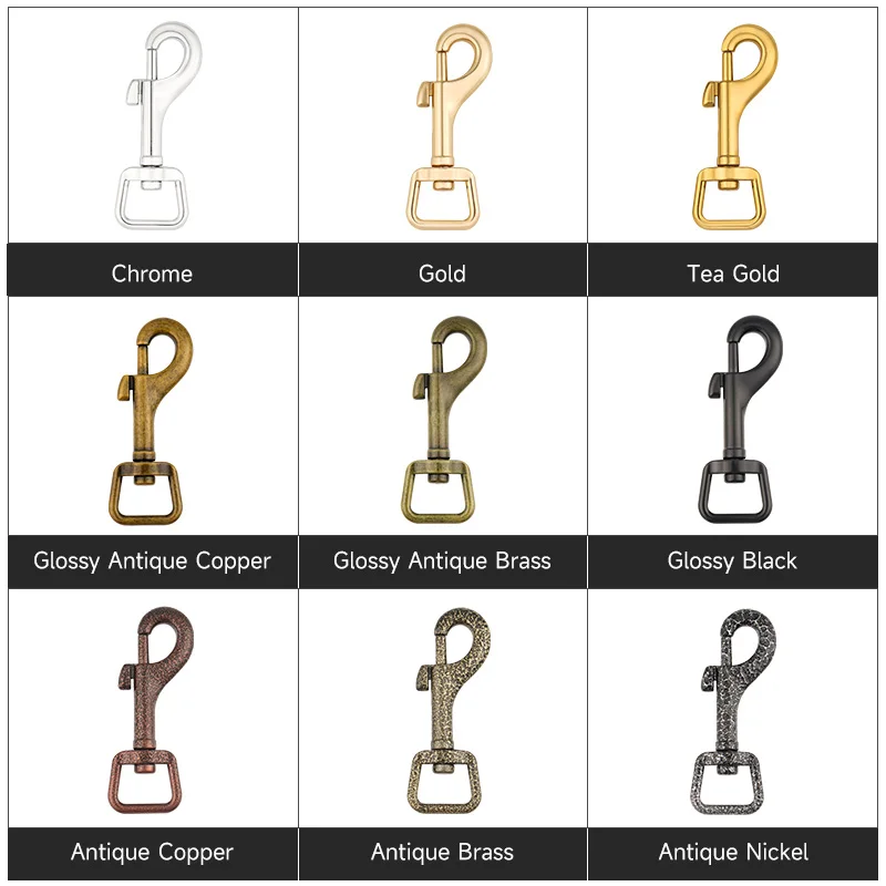 Dog Leash Hardware Glossy Antique Brass Metal Clip Swivel Hook 20mm Swivel Clasp Dog Hook Swivel Snap Hook for Pet Leash Making