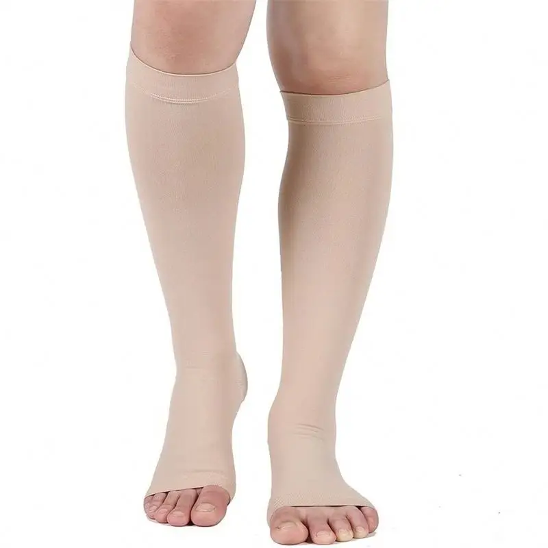 Elastic Open Toe Knee High Stockings Calf Compression Stockings Varicose Veins Graduated Pressure Stockings