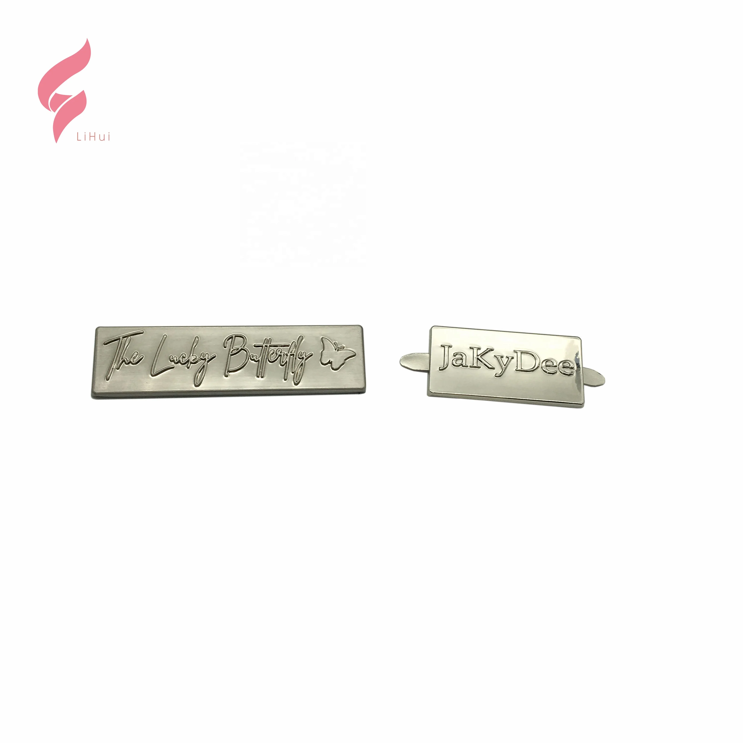 Lihui factory price brushed metal tag custom made tag logo metal logo brand for garments