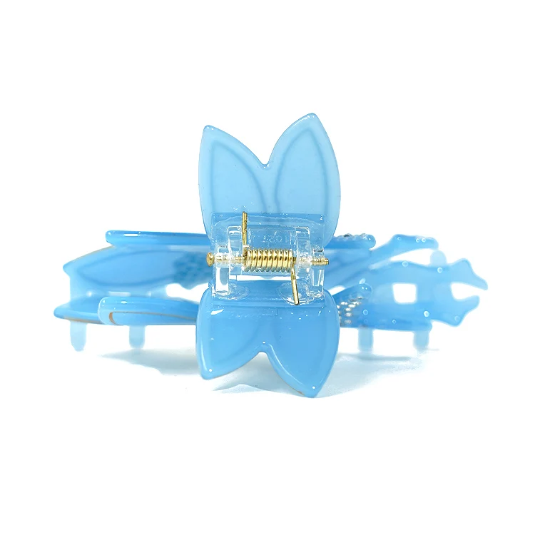 YIYI Factory price gold contour line sky blue glitter hair claw lovely butterfly fairy solid color hair clips acetate material