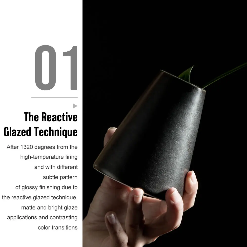 DXC Factory Direct Wholesale Restaurant Reactive Matte Black Modern Simple Small Ceramic Porcelain Decorative Flowers Vases