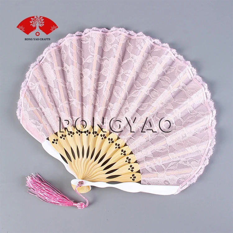 Creative Practical Spain Lace Fan Portable White Pink Black Lace Folding Manual Fan Pink Wedding Hand Fans With Tassels