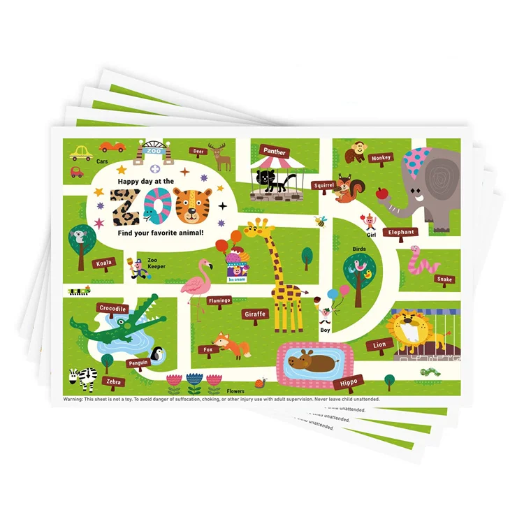 ODM Disposable Placemats Toddlers Baby Stick On Alphabet ABC Animal Kids Table Mat for Restaurant Dining Table Travel Essentials