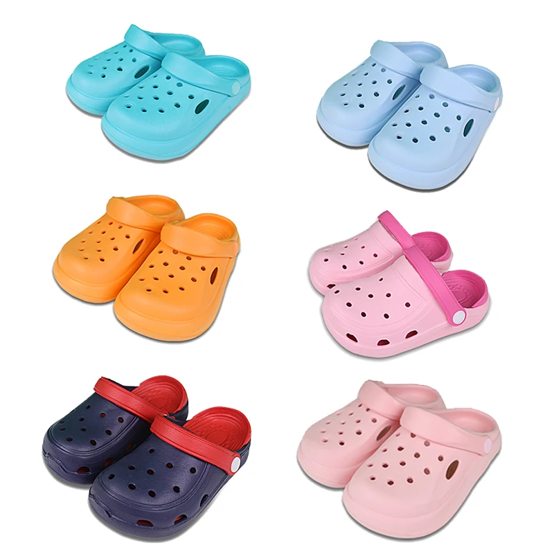 Babyhappy Low Price Wholesale Summer Children Anti-slip Mules Clogs Solid Color Kids Hole Soft EVA Garden Shoes