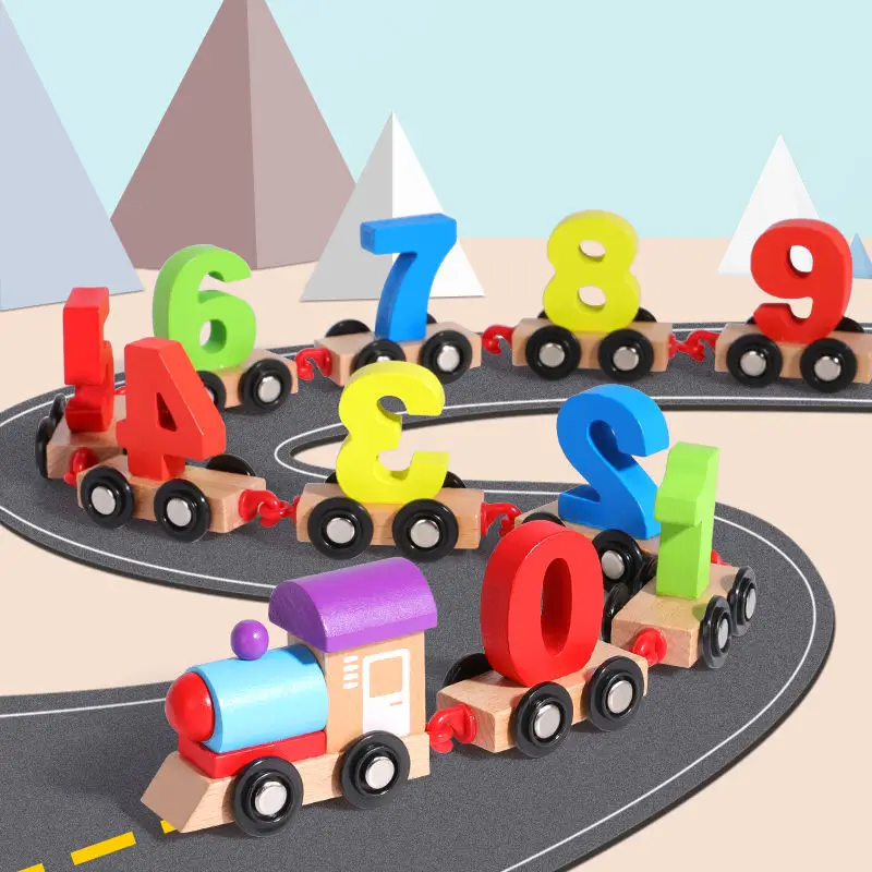 Wooden magnetic digital train building block toy puzzle for boys and girls 1-3 Kindergarten baby early education enlightenment