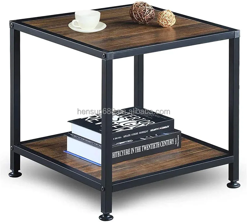 2021 Hot Sell End Table with Storage Shelf 2 Tier Metal Frame Side Table