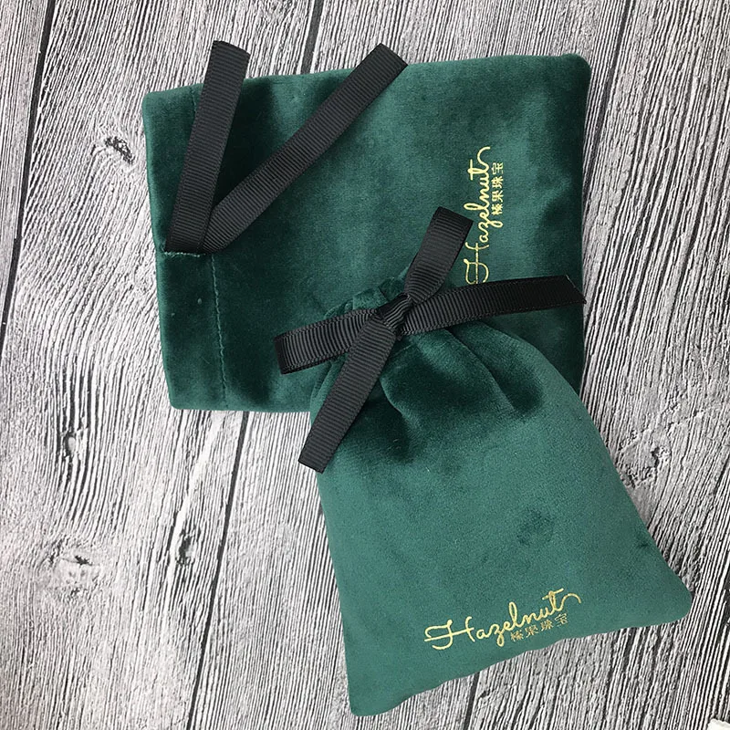 Custom Jewelry Velvet Bag with Gold Printing