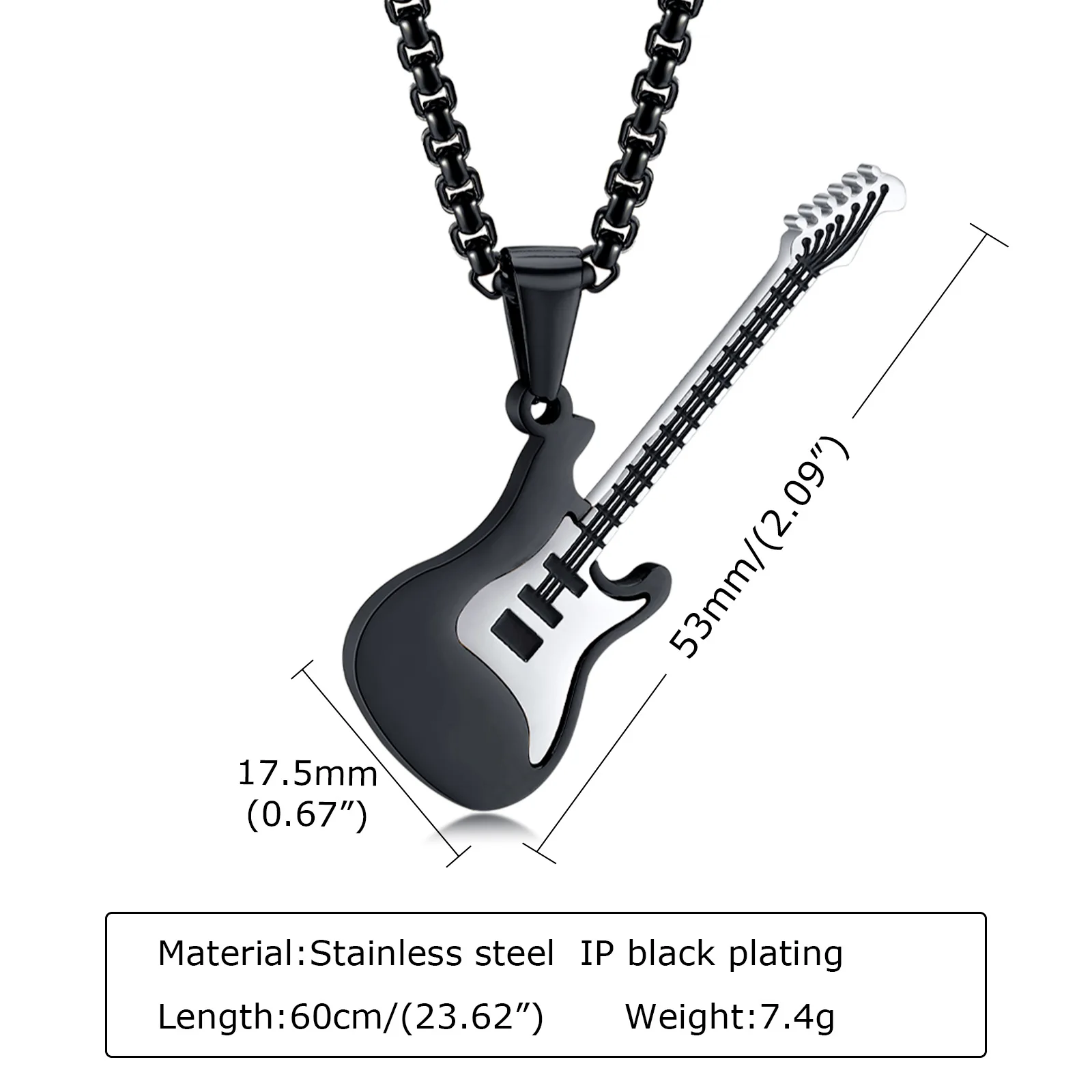 Personality Men Titanium Steel Necklace Jewelry Trendy Hip Hop Stainless Steel Guitar Pendant Street Classic Fashion Personality
