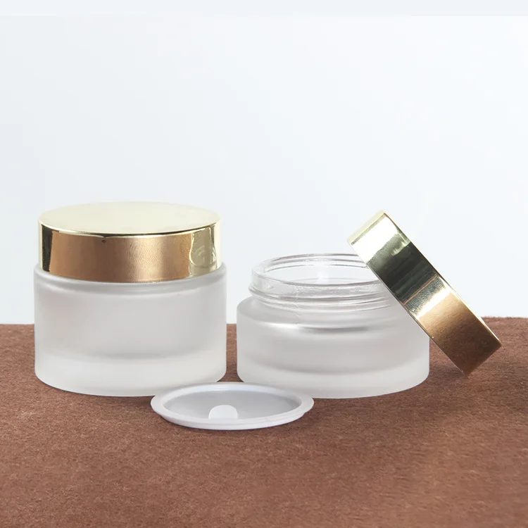 Wholesale package set 20ml to 120ml bottle 30g 50g jar glass cosmetic bottles and jars with light gold cap