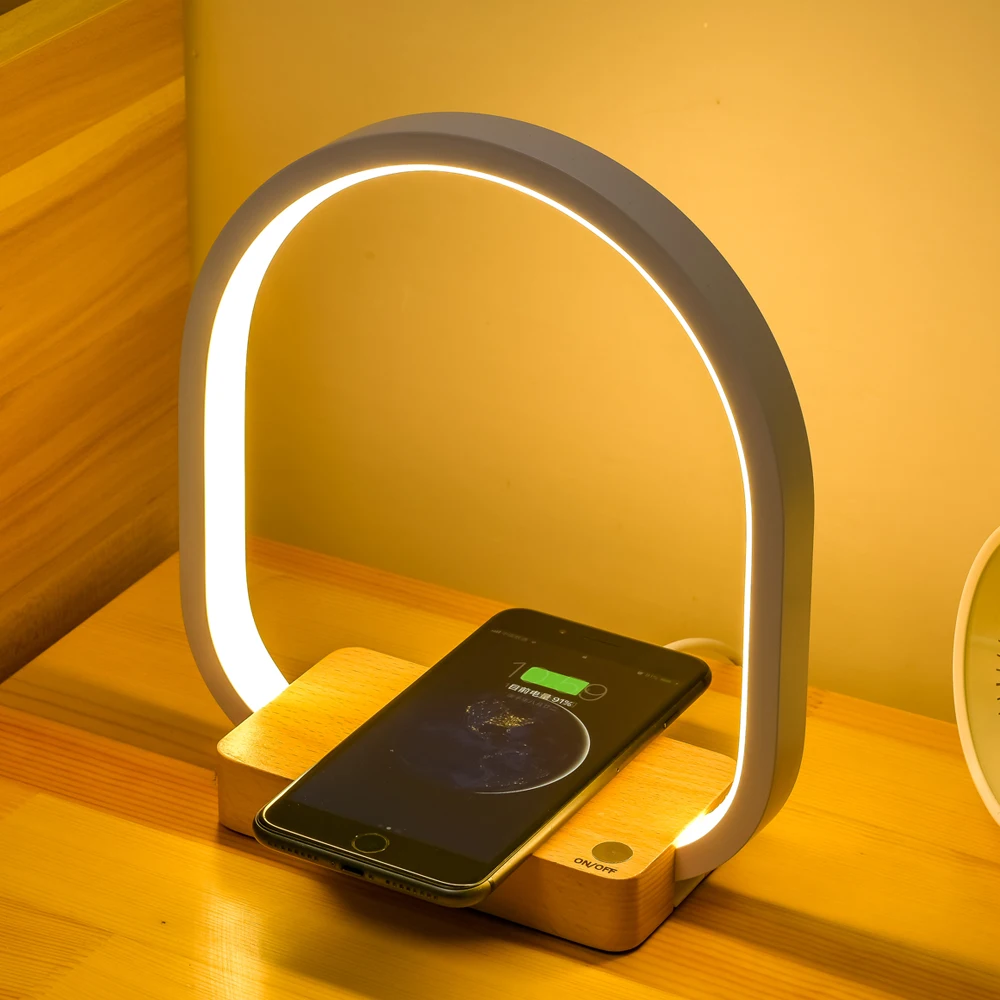 Amazon Sensor USB Charging LED Mood Desk Light Wooden Smart Sensing Induction Table Lamp Wireless Lamp Light