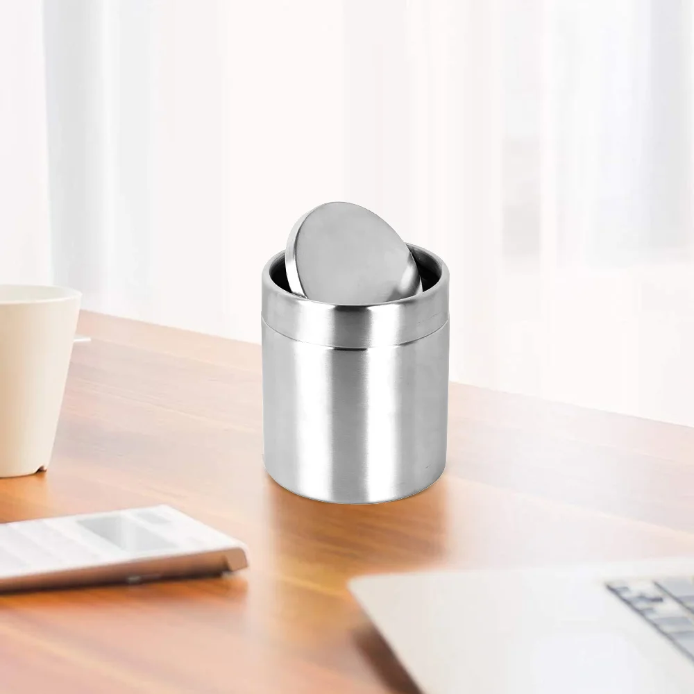 Mini Stainless Steel Household Indoor Swing Lid Desk Top Table Top Trash Can