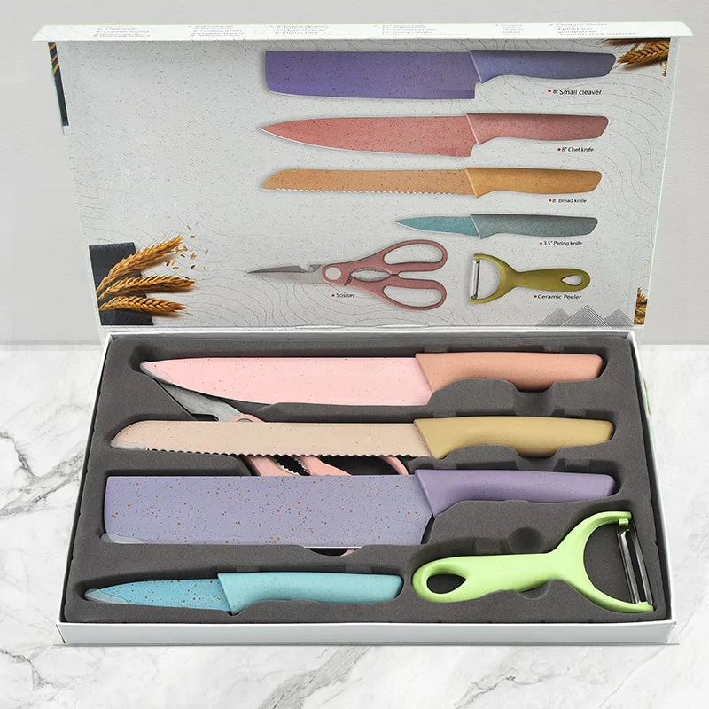 Sharp Blades Coating 5pcs Premium Gift Gradient  stainless steel  for kitchen restaurant Chef knives set