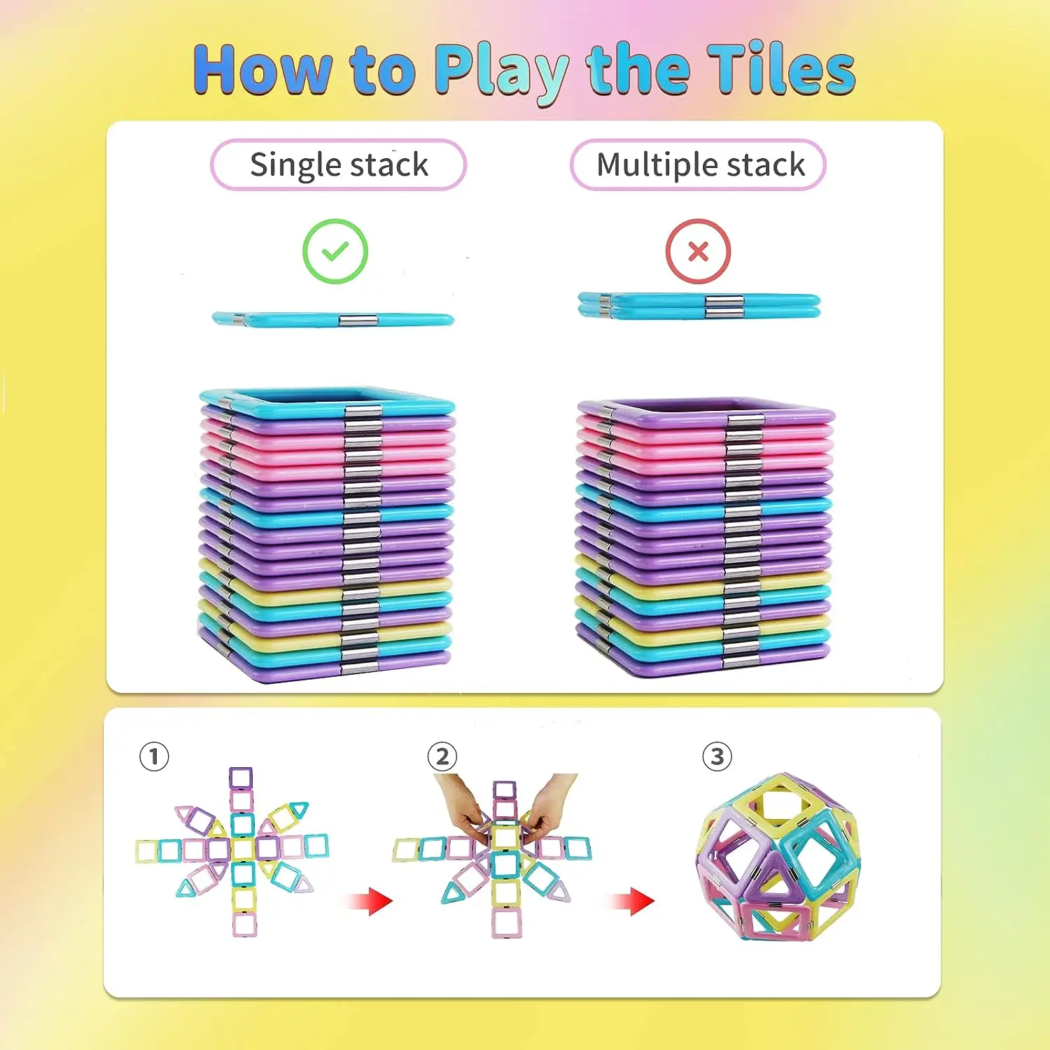 46pcs Magnetic Tiles Toys Building Blocks STEM Creative Construction Magnet Toys For Toddler