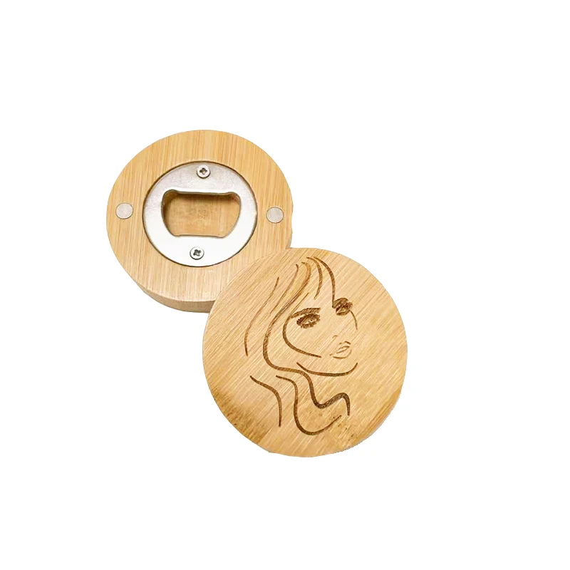 Personalized Round Wooden Custom Blank Refrigerator Fridge Magnet bamboo Beer Bottle Opener for Decoration Craft DIY