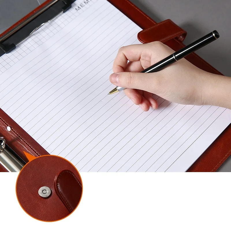 Multi Function Leather Cover 4 Hole Ring Binders File Folder A4 Document Holder with Calculator