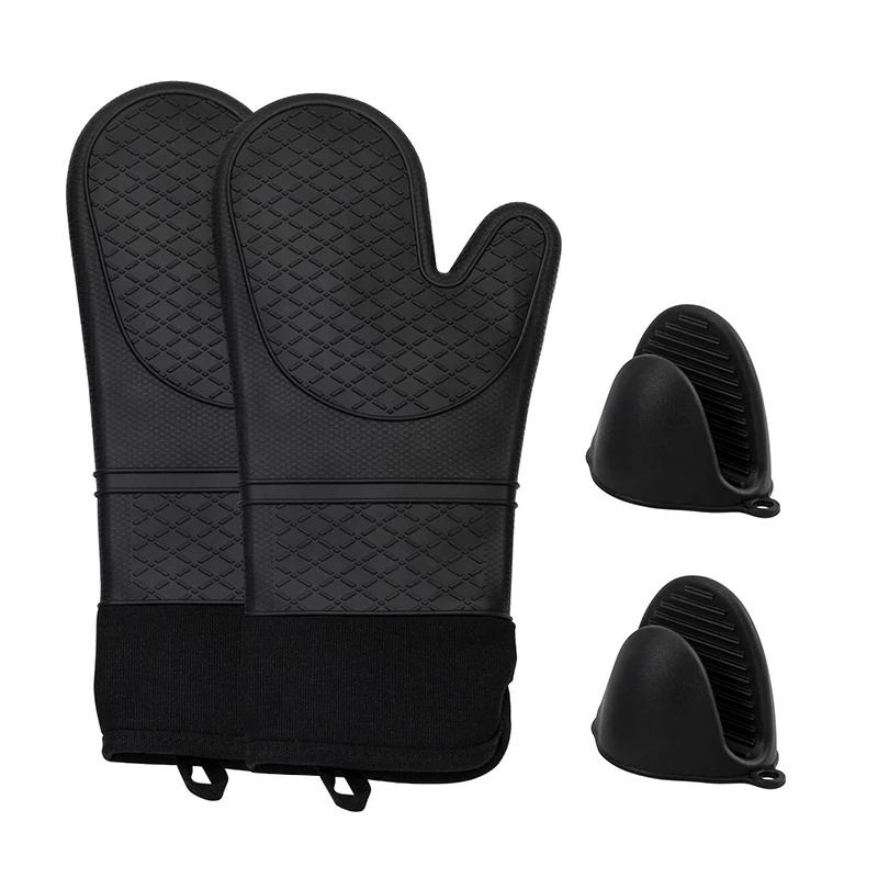 Custom 445g 4 Pcs Kitchen Heat Resistant Hand Clip Cotton Protective Silicone Oven Baking Gloves