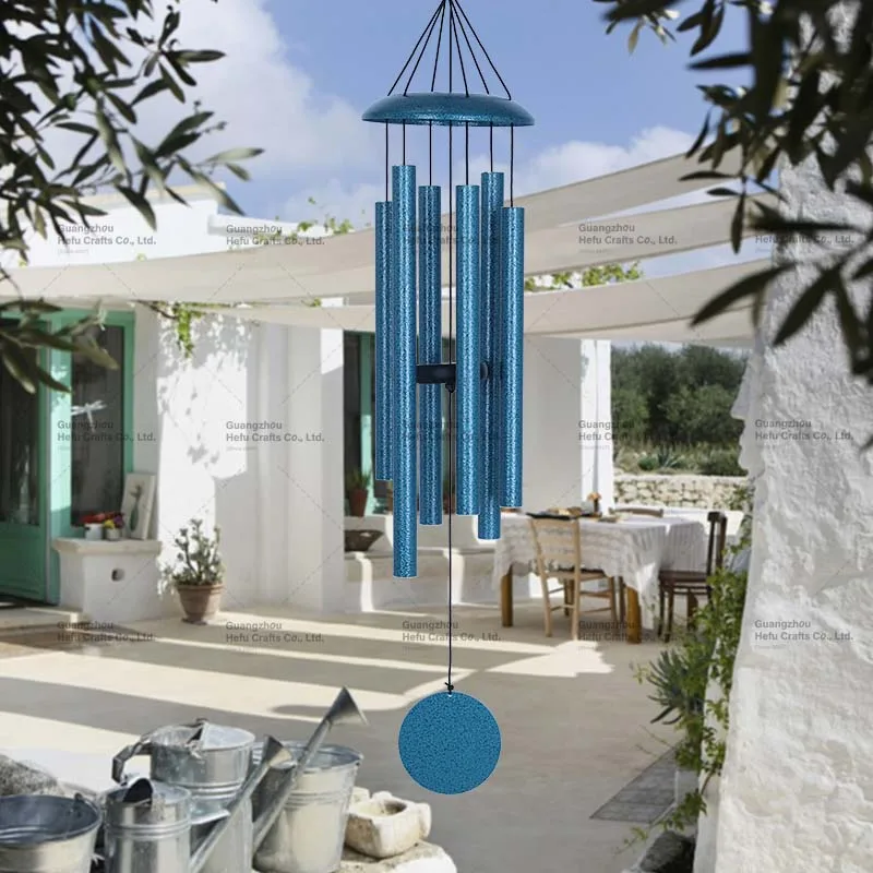 HF 38 inch blue iron cover metal outdoor decorative wind chime