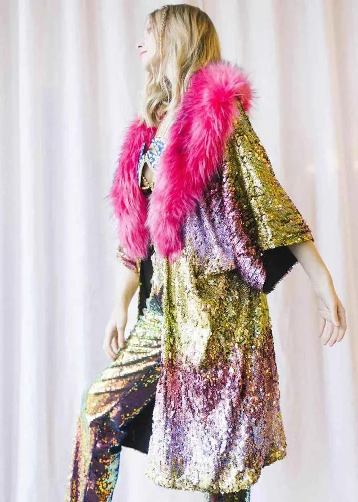 ready  drop shipping lady women fashion stage  performance concert  party  discolour sequins  amazing long hiphop luxury coat