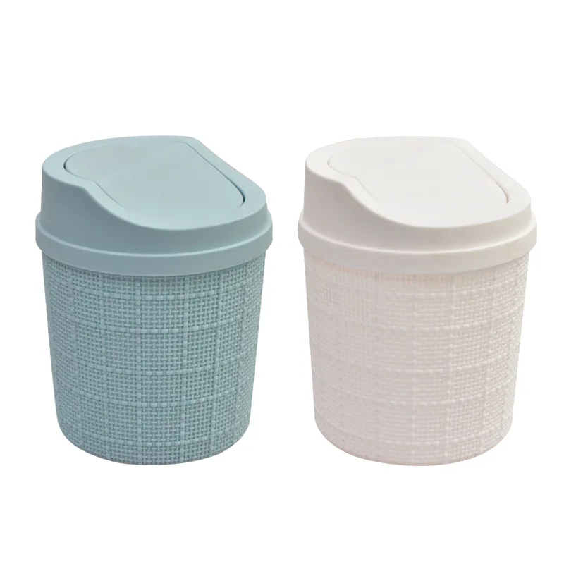 Mini With Lid Desktop Trash Bin Small Home Shake Cover Type Trash Can Office Waste Classification