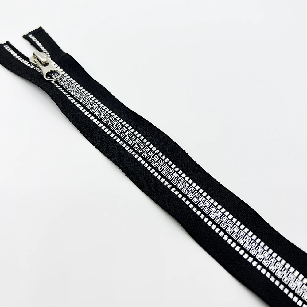 Creative English alphabet tooth zipper Customizable reflective zipper Custom Colors 8# Letter Teeth Resin Zipper