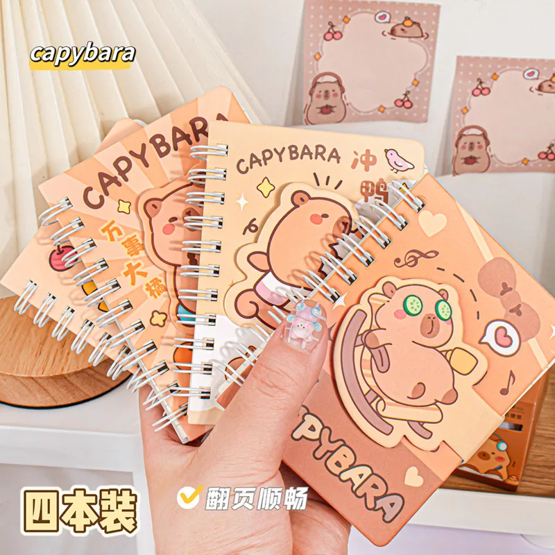 D-09004 High color value capybara A7 hook and loop coil student stationery 80 portable mini notebook