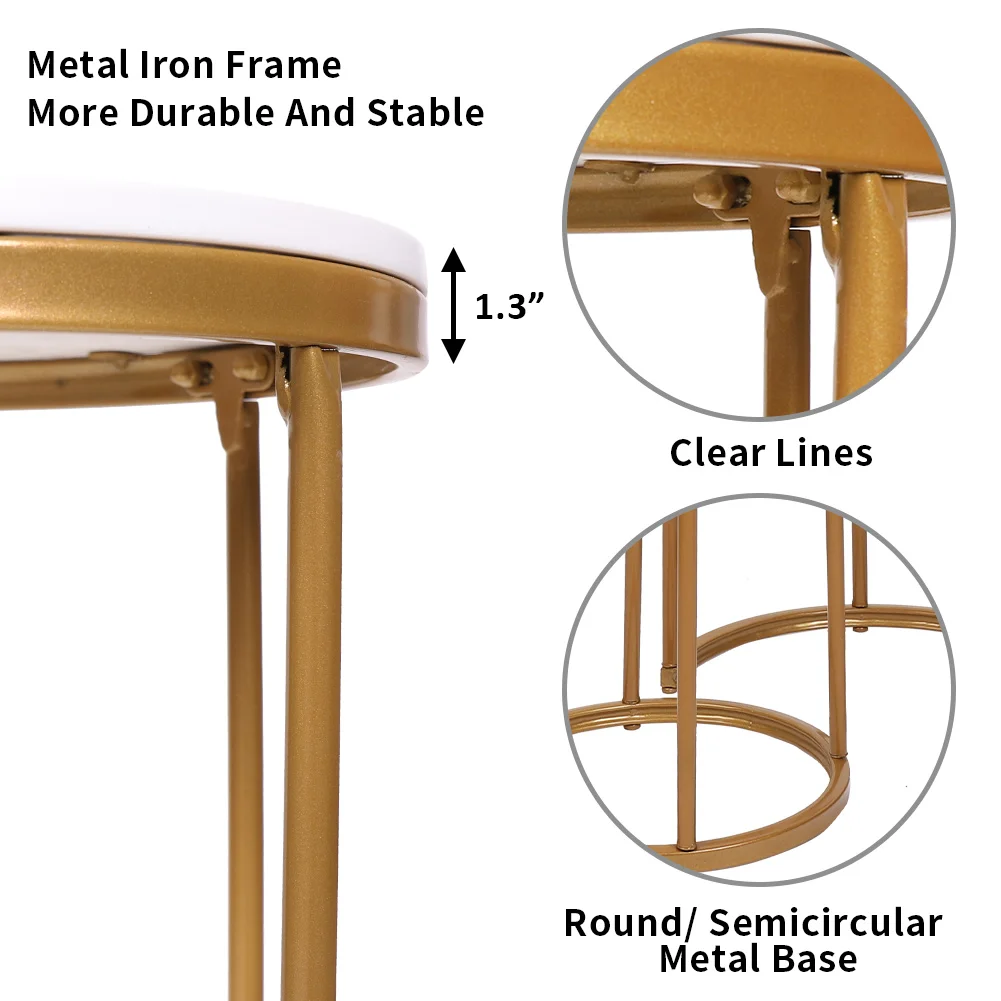 Set of 2 Nesting Table Modern Marble Nightstanding Side Tables Round Coffee End Tables Metal Frame for Living Room Bedroom
