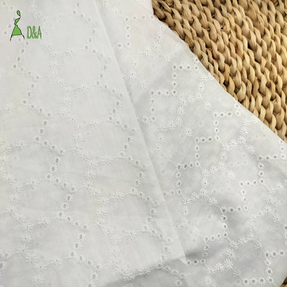Wholesale  Embroidered Textile 100% Cotton White Embroidery Fabric High Quality For Garment
