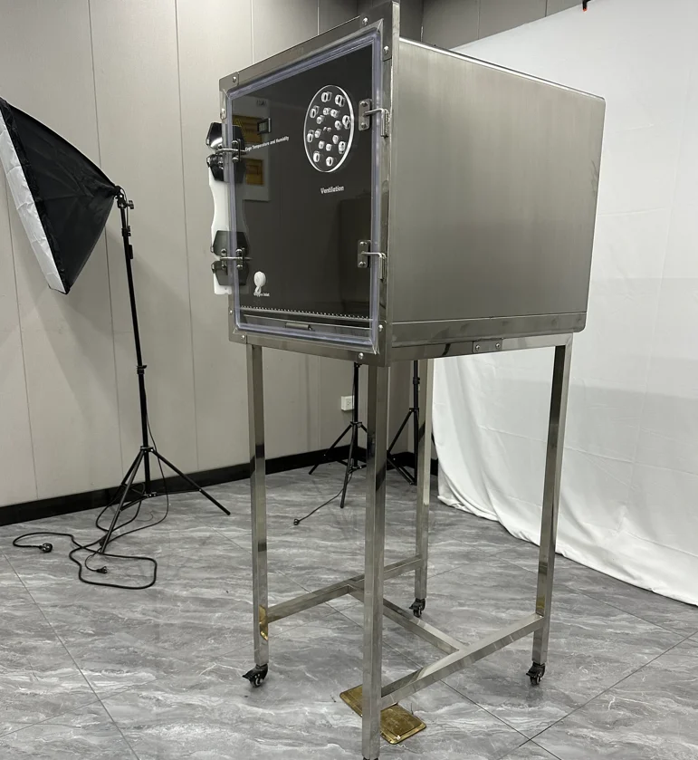 YISHANGHE Veterinary Basic Simple Dog Cat Animal Brake wheels Pet vet hospital clinic 1 Door Stainless steel Oxygen Chamber Cage