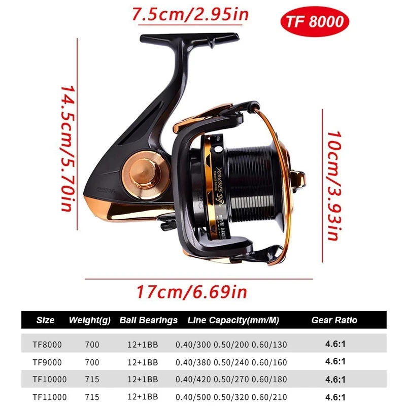 New Fishing Reel Full Metal Spinning Reel Spool 12+1BB For Carp Saltwater Surf Long Casting Ocean Sea Reels