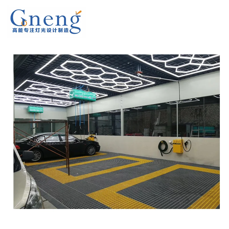 Deformable Light Weight Indoor Decoration Aluminum Wall Hexagon Detailing Car Work LED Shop Honeycomb Garage Ceiling Light