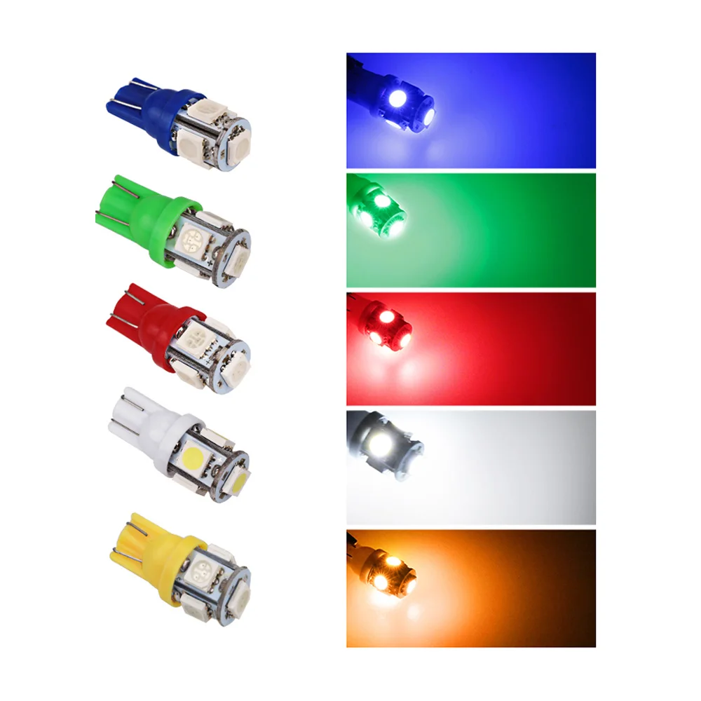 
T10 Wedge 5-Smd 5050 White Led Light Bulbs W5W 2825 158 192 168 194 Interior Reading Dome Map Side Marker Light 