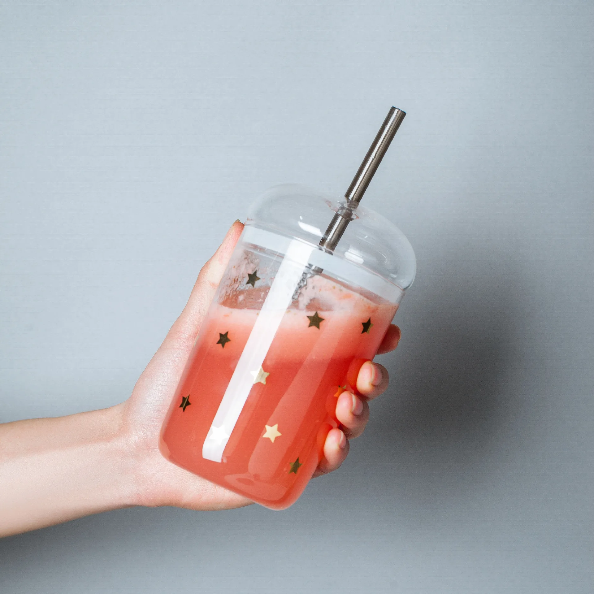 16oz High Borosilicate clear Glass can Cup with glass lids Transparent Coffee Cola Milk Breakfast Glass Juice  Mug with straws