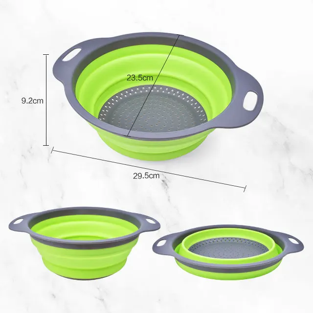 Fruit Vegetable Collapsible Kitchen Drain Basket For Straining Water Plastic Round Folding Washing Basket