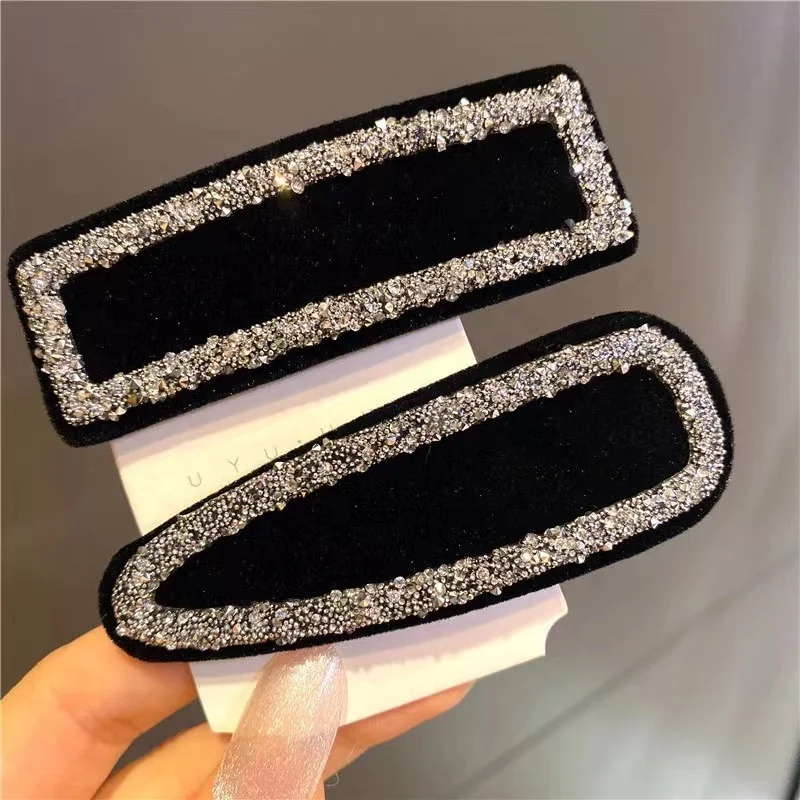 Винтажные черные хрустальные жемчужные камни заколки для волос Bling Rhinestone Бархатные боковые