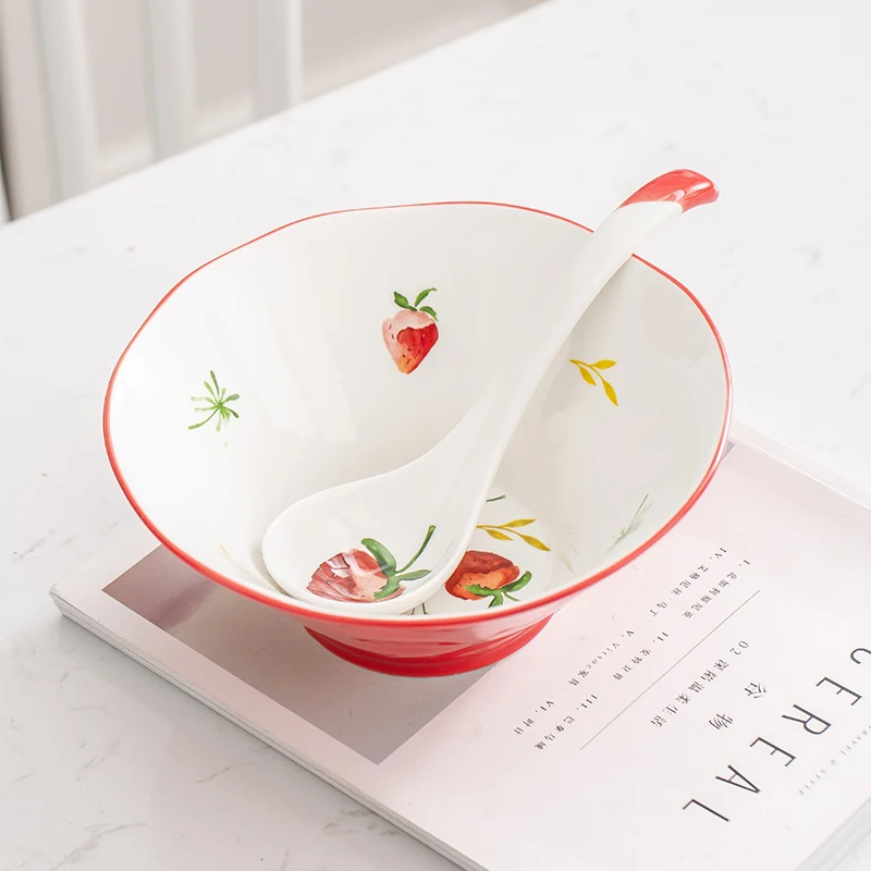 Ceramic strawberry spoon dinner soup spoon white color rice spoon honey