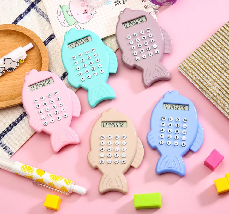Mini Cartoon fish  Calculator 8 Digit Display Pocket Size Battery Powered Electronic Calculator Mathematics Cute School Supplies