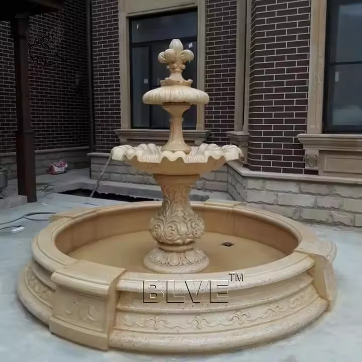 BLVE Outdoor Park Modern Decorative Large Natural Stone Water Fountains Luxury Antique Granite Marble 3 Tier Fountains