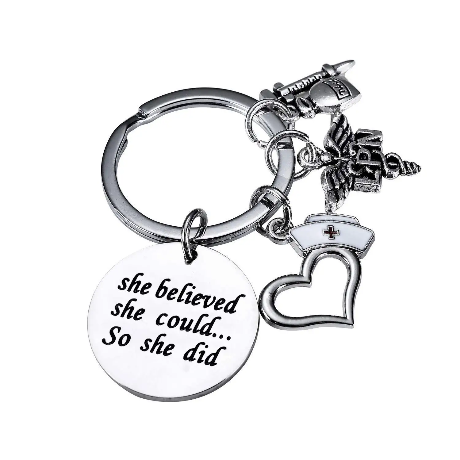 LPN LVN Licensed Practical Vocational Nurse Doctor Gift Key Ring Injector Syringe Nurse Cap Pendant Key Chain