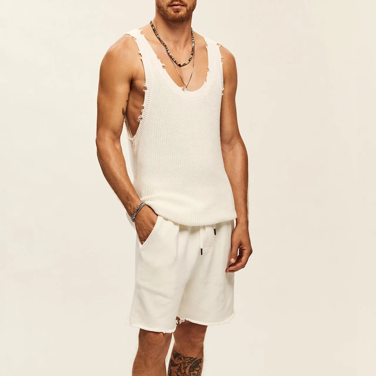 Hot 2024 Custom Logo Knitted Vest Shorts Two Piece Tracksuit Plus Size 5XL Mens Sleeveless Summer Sweatshirts Set
