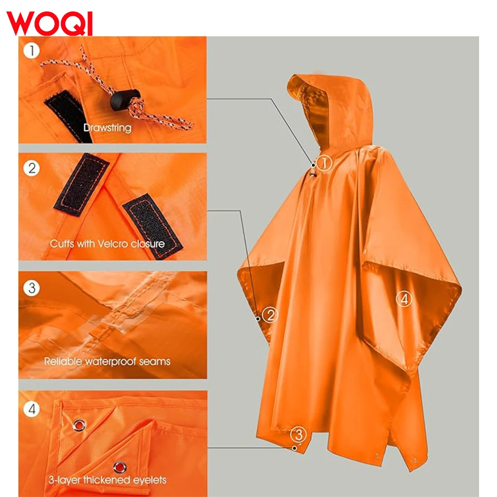 WOQI Three in one multifunctional waterproof raincoat, wear-resistant polyester adult bicycle raincoat with reflective strip