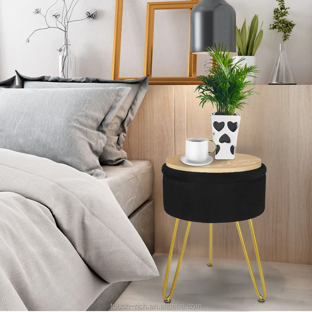 Round Footstool Ottoman Velvet Dressing Stool with Gold Metal Legs Upholstered Footrest Makeup Chair ottoman