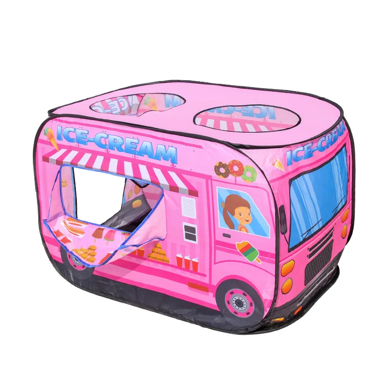 Hot Selling Children Folding Indoor Pop Up Ice-cream Bus Camping Play Tent Toy