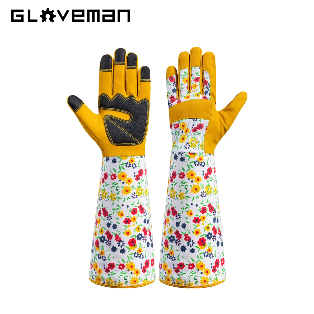 GLOVEMAN women printing Anti Stab Planting Rose Pruning protection Gardening safety Work Ladies Long Sleeve Garden Gloves