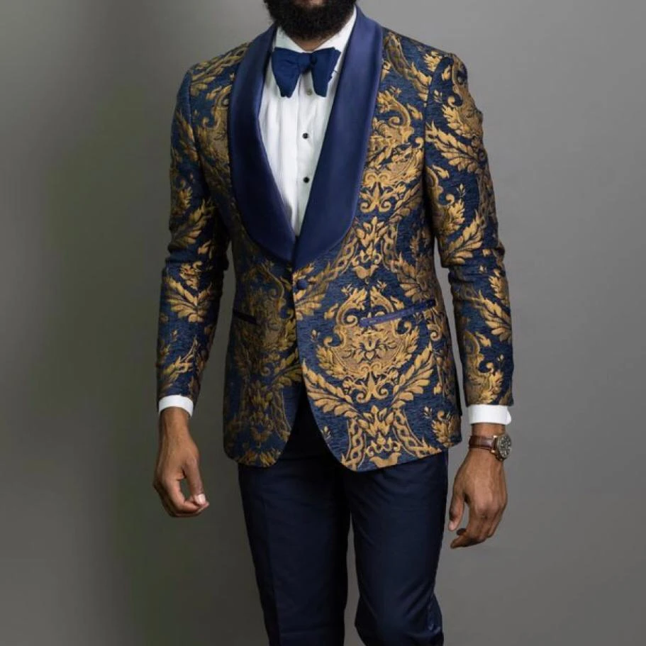 made to measure blue and golden wedding tuxedo men suits women dress